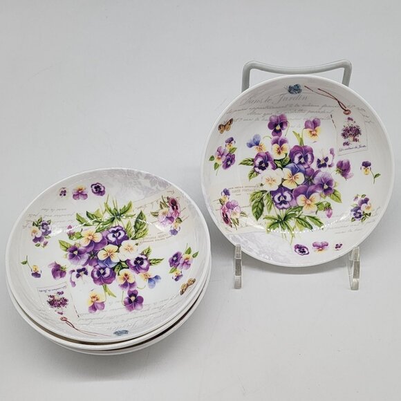 Set Of 4 Dora Papis Easy Life Purple Floral Fine Bone China Sauce Bowls Pansies - Picture 1 of 9